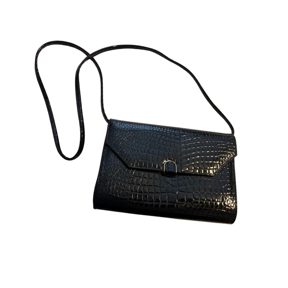 Women's Vintage Faux Crocodile Embossed Shoulder Bag Purse‎ Black OS